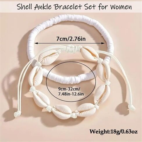سوار الكاحل شل الكاحل مجموعة للنساء ، Boho قابلة للتعديل حزمة Anklet Pack Natural White Shells Stack Stretch Seashell Pearl Starfish Set مجموعة هاواي الشاطئ المجوهرات in Kuwait