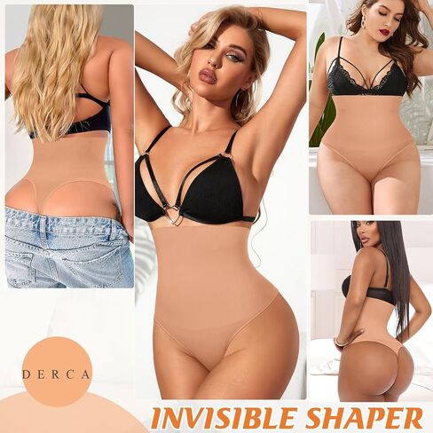 DERCA Tummy Control Thong Shapewear for Women High Waisted Body Shaper Underwear Seamless Shaping Thongs Panties Girdle in Kuwait