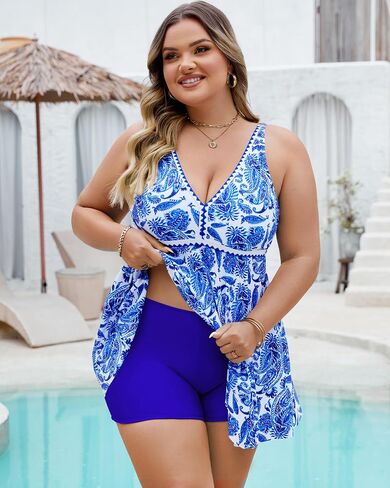 Plus Size Tankini Swimsuits for Women 2 Piece Tummy Control Modest Bathing Suits Bikini Swim Dress with Shorts 2025 in Saudi Arabia