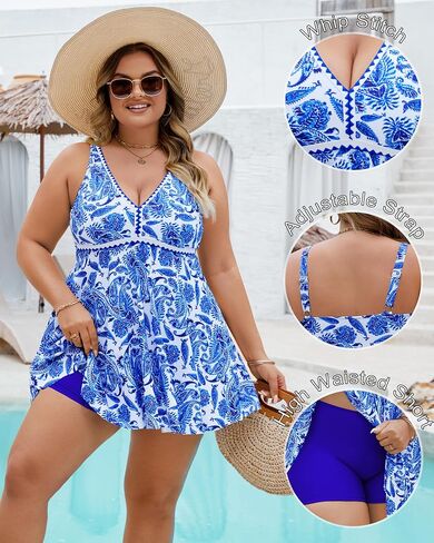Plus Size Tankini Swimsuits for Women 2 Piece Tummy Control Modest Bathing Suits Bikini Swim Dress with Shorts 2025 in Saudi Arabia