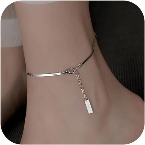خلخال الذهب للنساء ، 18K مطلي بالذهب 925 من Anklet Silver for Women Snake Chain Link Link Minimalist Minimalist Onglet in Kuwait