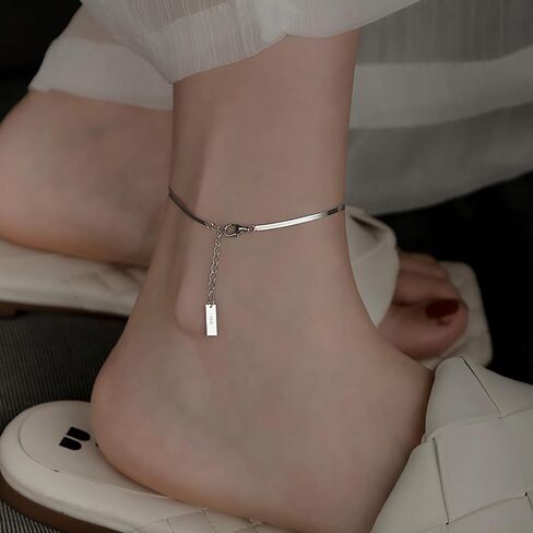 خلخال الذهب للنساء ، 18K مطلي بالذهب 925 من Anklet Silver for Women Snake Chain Link Link Minimalist Minimalist Onglet in Kuwait