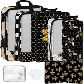 7 Pcs Compression Packing Cubes for Travel, Waterproof Suitcase Luggage Backpack Organizer with Toiletry Bag Travel Essentials for Women/Men-Flowers