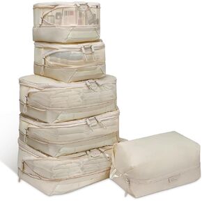 6 Set Compression Packing Cubes for Travel Women & Men, Suitcase Organizer Bags Set, Travel Organizer Bags with Double Zipper, Space-Saving Luggage Storage for Suitcase