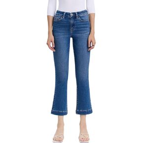 VERVET Women's High-Rise Trouser Hem Cropped Kick Flare Jeans