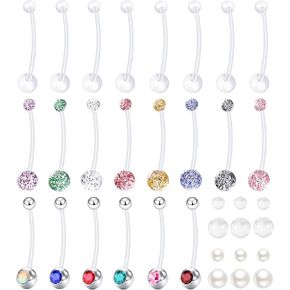 22Pcs 14G 38mm Sports Pregnancy Maternity Flexible Bioplast Long Belly Button Rings Navel Retainer Body Piercing