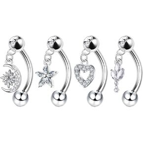 4Pcs Rook Eyebrow Piercing Jewelry for Women 16G Stainless Steel 8mm Curved Barbell Rook Earrings Hypoallergenic Lip Rings Rook Eyebrow Cartilage Daith Surface Tragus Piercing Jewelry