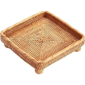 I -Lan 9 "Rattan Rattan Riser للعرض ، والعناصر الصغيرة التي تقدم سلة صينية الغرور - الخبز المنسوج المربع ، والفواكه ، ومفاتيح رقة التمثال ، وصواني وجبة خفيفة مصنوعة من المفاتيح