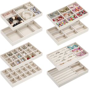 Prasacco Set of 8 Jewelry Organizer for Drawer, Stackable Jewelry Organizer Trays with Removable Dividers Jewelry Drawer Organizer Inserts for Earrings Necklaces Bracelets Rings Watches
