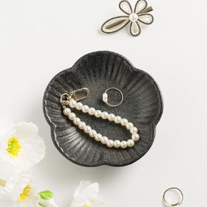 Ring Holder Dish, Key Bowl, Ceramic Jewelry Tray, Trinket Dish, Decorative Plate for Friend Sister Mother Daughter (black)