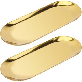 Gold Tray,Oval L10.2in x W4.3in,Stainless Steel Jewelry Tray,Perfume,Towel，Bathroom Vanity,Candle，Jewelry and Cosmetic Storage Decorative(2pc)