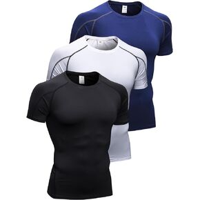 SPVISE 3 Pack Men's Compression Shirts Short Sleeve Cool Dry Sports Athletic Workout Gym Base Layer Undershirt T-Shirt Tops
