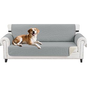 CUCRAF Non Slip Quilted Sofa Cover, Water Resistant Slipcover Furniture Protector for 3 Cushion Sofa Pet Friendly, Washable Couch Cover with Adjustable Elastic Straps (Large, Beige)