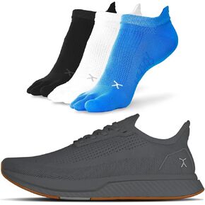 حزمة Flux Footwear Adapt Adapt-أحذية ركض صفر مع متماسكة العلوي والمتوسطة الأوسمة + الجوارب غير المتوفرة من أصابع القدم-خفيفة الوزن ، وتنفس ، ورمادي/صمغ RN-W9/M7.5