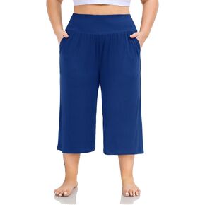 ZERDOCEAN Women's Plus Size Wide Leg Capris High Waist Yoga Pants Casual Loose Lounge Pants with Pockets