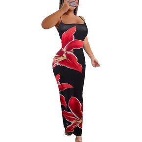 Summer Wedding Guest Dress Beach Wedding Dresses for Women Spaghetti Floral Tropical Maxi Elegant Vacation Dress
