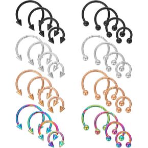 36Pcs 16G Horseshoe Nose Septum Rings Variety of Sizes Stainless Steel Nose Septum Horseshoe Hoop Earring Eyebrow Tragus Lip Rings Daith Helix Piercing Jewelry for Women Men