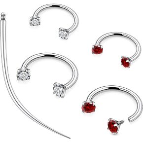 Ruifan ASTM F136 Titanium Horseshoe Nose Ring 16G Cubic Zircon Septum Rings Piercing Jewelry Internally Threaded Cartilage Conch Helix Rook Tragus Lip Earring Hoop Eyebrow For Women Men 8mm 10mm