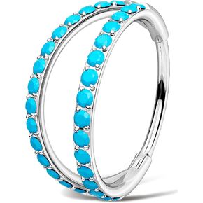OUFER Turquoise Nose Rings for Women, 316L Surgical Steel 20G Double Hoop Nose Piercing Jewelry, Hinged Segment Septum Lip Eyebrow Rings Cartilage Conch Rook Helix Tragus Daith Earrings-6/7/8MM