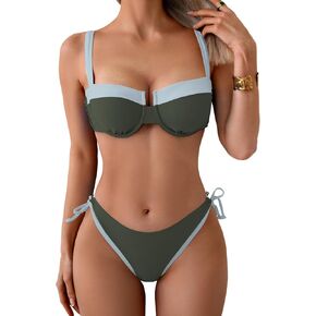 Eomenie Bikini Set for Women Underwire Push Up Two Piece Bathing Suit Color Block Swimsuit Swimwear