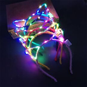 XIHAMA 10 PCS Cat Ears Headband Set, LED Cute Cat Light Up Ear Head Accessories for Women Girls Kids Christmas Halloween Party Supplies (S2)