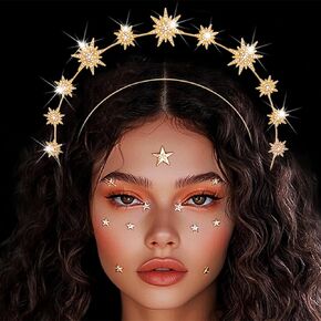 Kilshye Star Headband Rhinestone Halo Crown Headpiece Goddess Hair Accessories for Women (Silver)