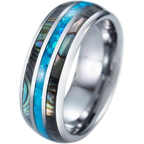 Tungsten Carbide Abalone Sea Shell with Blue Opal Inlay Comfort Fit Men Ring Wedding Engagement Band High Polished Finish, Hawaii Ocean Jewelry, with Gift Box (Opal & Abalone Shell, 11)