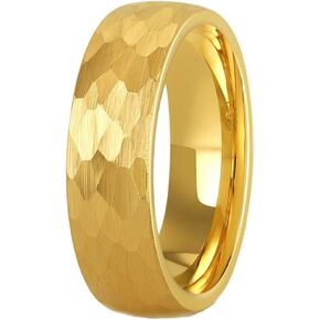 Men’s Hammered Tungsten Wedding Band – 14K Gold Thick Plated – Classic & Durable Ring – Comfort Fit, Scratch Resistant – Promise Ring – Anniversary, Engagement Gift