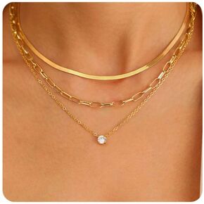 Layered Gold Necklaces for Women, 3 Layer Necklace Pendant Chain Necklace Dainty Layering Choker Necklaces