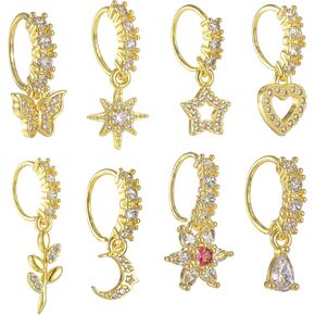 8pcs حلقات الأنف متدلية طوق للنساء ، تتدلى حلقة الأنف الغضروفية حلق أنف أنف طوق مجموعة من زهرة النجمة