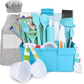 Kids Cooking and Baking Set with Storage Case Real Cooking Supplies with Cookbook Knives Apron Chef Hat Kids Cooking Utensils for Girls Boys