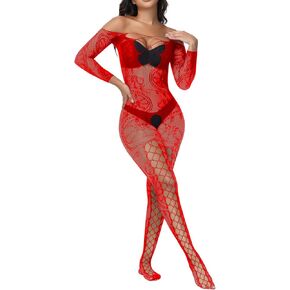 Women Fishnet Bodystocking Sexy Badydoll Bodysuit Soft Nightwear Lingerie One Piece