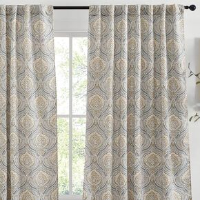 HLC.ME Messina Paisley Patterned Flower - Vintage Rod Pocket Floral Curtains for Living Room Patterned Print - Semi Blackout Floral Drapes for Living Room, Set of 2 (Grey and Yellow, 52 W x 84 L)