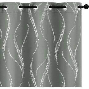 Yakamok Blackout Curtains for Livingroom - Wave Line with Dots Gold Print Design Noise Reducing Thermal Insulated Solid Ring Top Blackout Window Drapes for Livingroom (2 Panels, 52 x 84 Inch, Black)