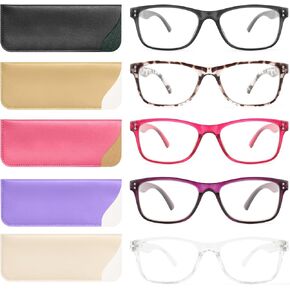 Reading Glasses Blue Light Blocking, Computer Glasses for Women Men, Fashion Square Eyeglasses 5 Pairs