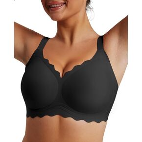 Women's Full Coverage No Underwire Comfort Bra Scalloped V Neck Seamless Push Up Bralettes with Support