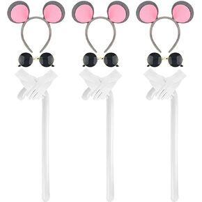 Honic 12 Pcs Mouse Costume Set Include Mouse Ears Headbands Gloves Glasses and Canes for Men Women Party Dress Up