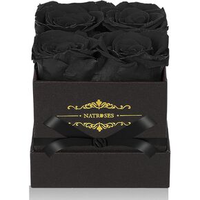 NATROSES Black Preserved Roses in a Box, Flowers Gifts for Her (Black)