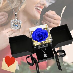 Preserved Real Roses with I Love You Necklace-Eternal Forever Flowers Rose Gifts for Mom Grandma Wife Girlfriend on Mothers Day Birthday Valentines Christmas Anniversary Romantic Gifts for Her(Red)