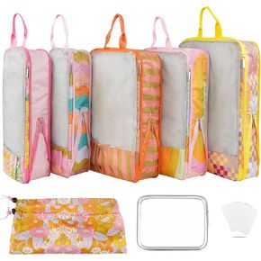 7 Pcs Compression Packing Cubes for Travel Luggage, Lightweight Suitcase Organizer Bags Set, Compression Packaging Cube for Travel Essentials, Packing Cubes for Carry on Suitcase
