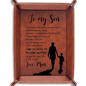 Birthday Graduation Gifts for Son from Mom, Desktop Organizer PU Leather Tray as Son Gifts to Son