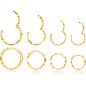 8Pcs Nose Ring Hoop & Hinged Clicker Septum Rings [16G/18G/20G]–Hoop Helix Cartilage Daith Tragus Sleeper Earrings For Women Men