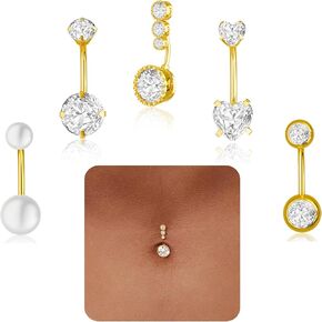 14K Gold Belly Button Ring for Women - Hypoallergenic Body Piercing Navel Jewelry Pack - Hoop Piercings