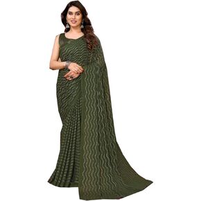 MOHIT CREATIONS Latest Stylish Party Wear Satin Silk Zari Weaving Border Saree With Blouse Piece (Green)