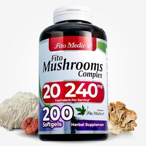 Lab | mushroom supplement | mushroom complex | 200 Softgels |18 Species | mushrooms | Ultra high Absorption | lions mane | reishi | cordyceps | Zhu Ling | Maitake | Chaga | turkey tail mushroom.