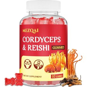 Mushroom Gummies, Cordyceps Reishi Mushroom Supplement Gummies for Adults with Green Tea Extract, Brain Supplements for Memory and Focus, Energy, Athletic Performance*, Rest - 60 Count