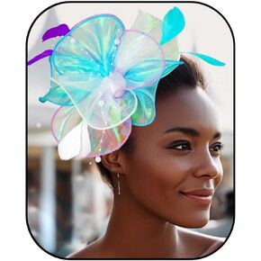 yokawe fascinators hats ريشة شاي الحفلات قبعة الشعر إكسسوارات الكوكتيل رئيس الكوكتيل للنساء (الأرجواني الأبيض الأزرق)