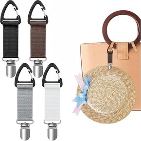 AllStyle By Patel 4Pcs Elastic Hat Clip for Travel, Hat Holder Hands Free Bag Accessory for Traveling Bags, Backpacks, Purses, Totes Black (Elastic Band, White, Black, Coffee, Grey)