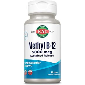 KAL Vitamin B12 Methylcobalamin 5000mcg, Healthy Energy, Metabolism, Nerve & Red Blood Cell Support,* Fast Dissolve ActivMelts, Optimal Absorption, Natural Raspberry Flavor, 90 Servings, 90 Micro Tabs
