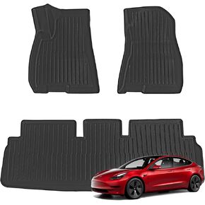 الحصير الحصير الأرضية المتوافقة مع 2017-2023 Tesla Model 3 جميع الحصص الأرضية الأرضية الأرضية مقاوم للماء الأمامي والصف الخلفي الحصير الكاملة للسيارات للسيارات سوداء
